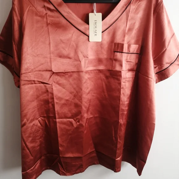 Women's 2 piece silky pajama set EkouAer lounge set - Picture 2 of 7